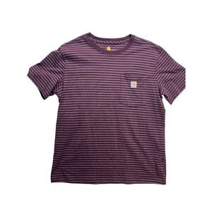 Carhartt Pocket T-Shirt Boys Large 12-14 Purple Excellent Striped Original Fit